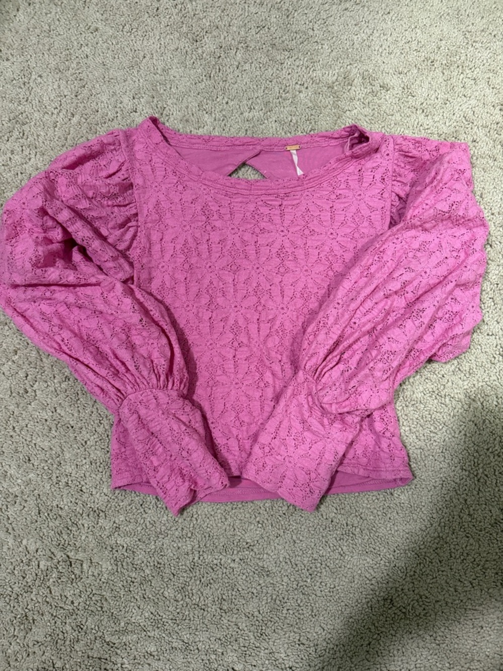 Free People Pink Lace Puff-Sleeve Blouse